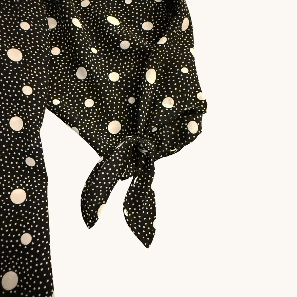 Talbots Womens 2X Black Polka Dot 3/4 Tie Sleeve Keyhole Neck Blouse Classic - Picture 8 of 12